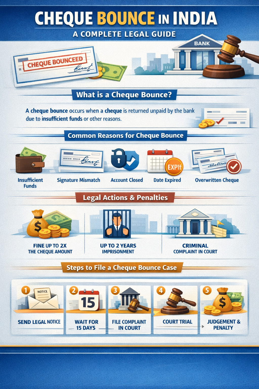 Cheque Bounce Cases in India: Complete Legal Guide Under Section 138 of the Negotiable Instruments Act.